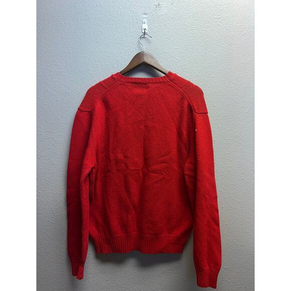 Vintage Red Wool Sweater Knights Bridge Italy Made Diamond Pattern Pullover L - Picture 8 of 10